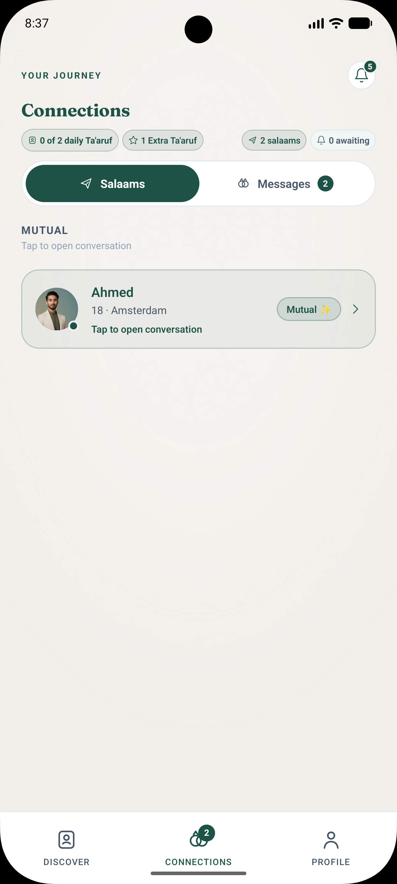 Maktub — mutual match connections screen